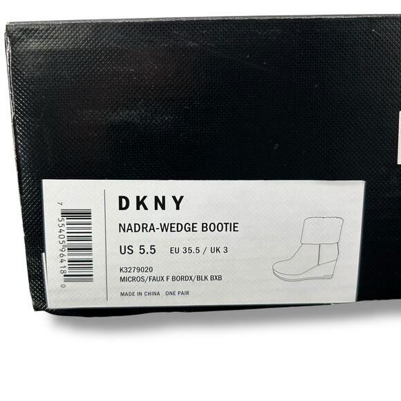 NEW DKNY Red Wedge Boots Size 5.5 Merlot Maroon Faux Fur Winter Booties Heels - Picture 12 of 12